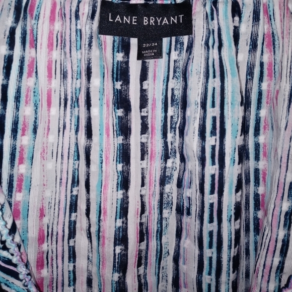 Lane Bryant Long Sleeve Crossover front tie up elastic waist striped blouse - Picture 2 of 8